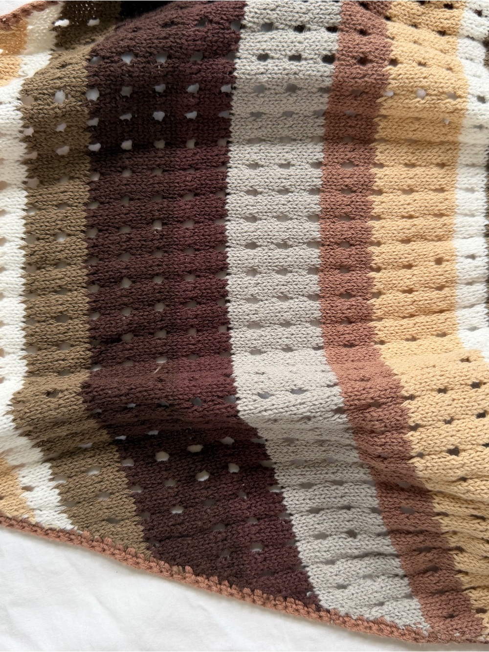 Fashion Nova Striped Crochet Off-Shoulder Sweater Tank — Brown Multi - Picture 2 of 3